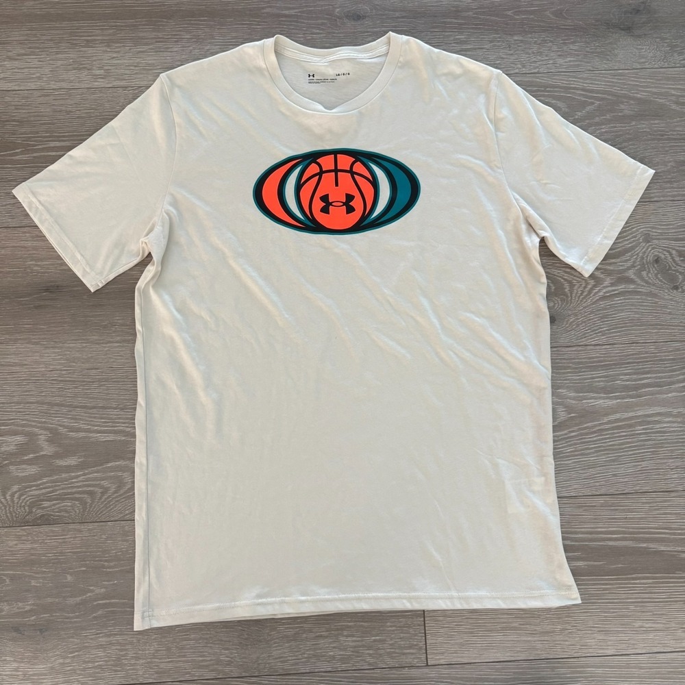 Under Armour Mens White Short Sleeve Basketball Logo Graphic T-Shirt Size L